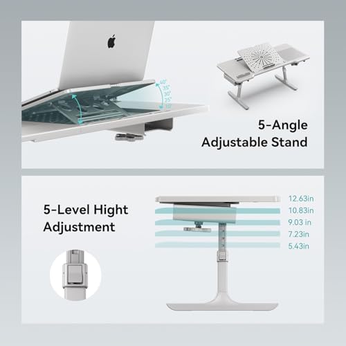 Drogo 2 in 1 SitNWork Multipurpose Foldable Laptop Table Tray Stand for Office Chair with Cup Holder, Angle & Height Adjustable | Portable Laptop Bed Tray Desk Stand with Mousepad & Bookstand (Grey) - Image 3
