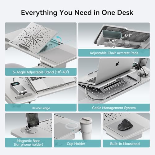 Drogo 2 in 1 SitNWork Multipurpose Foldable Laptop Table Tray Stand for Office Chair with Cup Holder, Angle & Height Adjustable | Portable Laptop Bed Tray Desk Stand with Mousepad & Bookstand (Grey) - Image 4