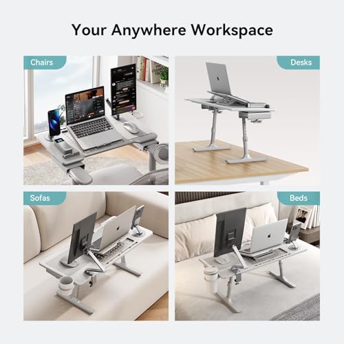 Drogo 2 in 1 SitNWork Multipurpose Foldable Laptop Table Tray Stand for Office Chair with Cup Holder, Angle & Height Adjustable | Portable Laptop Bed Tray Desk Stand with Mousepad & Bookstand (Grey) - Image 5