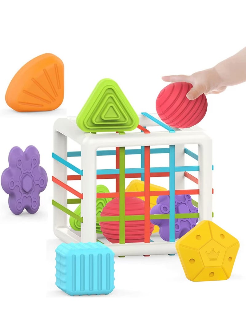 DURKU Baby Shape Sorting Toy, Baby Sorter Toy Colorful Cube and 6 Pcs Multi Sensory Shape, Baby Toys 6-12-18 Months  - Image 1