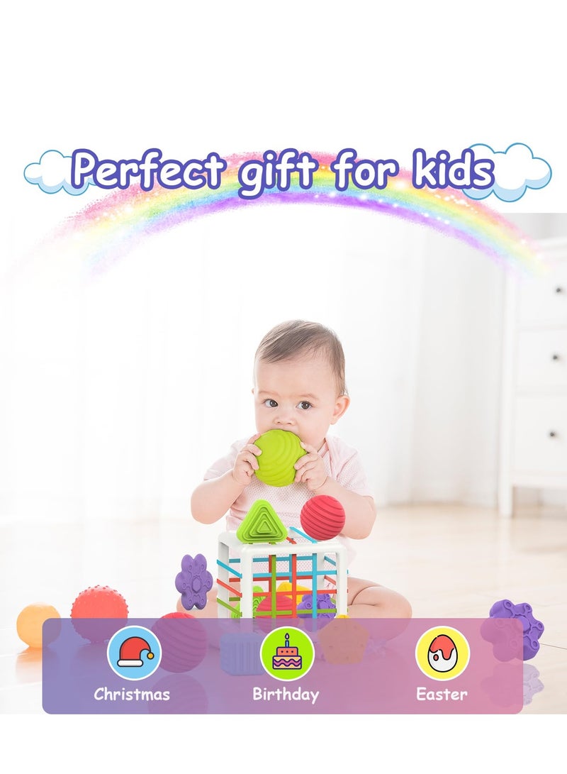 DURKU Baby Shape Sorting Toy, Baby Sorter Toy Colorful Cube and 6 Pcs Multi Sensory Shape, Baby Toys 6-12-18 Months  - Image 3