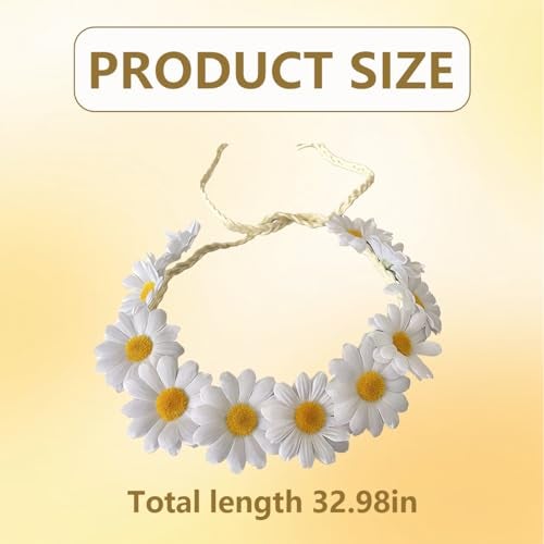 SYBL 3PCS White Bohemian Daisy Flower Crown Sunflower Hair Wreath Garland Headband Headpiece Sunhat Accessories for Women Wedding Festival Party Beach Holiday - Image 2