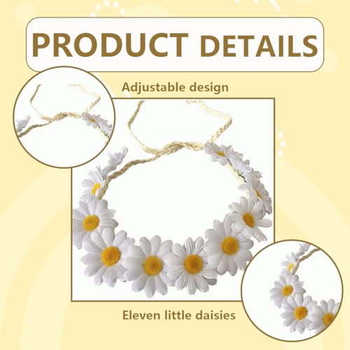 SYBL 3PCS White Bohemian Daisy Flower Crown Sunflower Hair Wreath Garland Headband Headpiece Sunhat Accessories for Women Wedding Festival Party Beach Holiday - Image 3