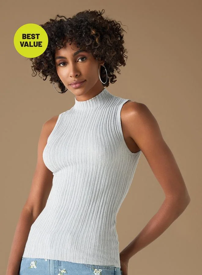 2Xtremz 2Xtremz Ribbed Sleeveless Sweater with High Neck