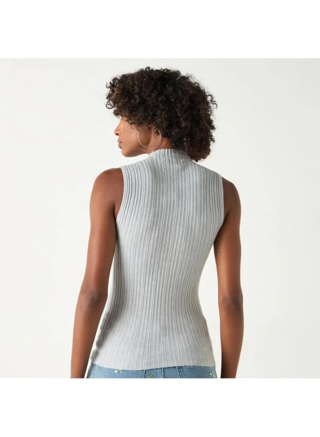 2Xtremz 2Xtremz Ribbed Sleeveless Sweater with High Neck