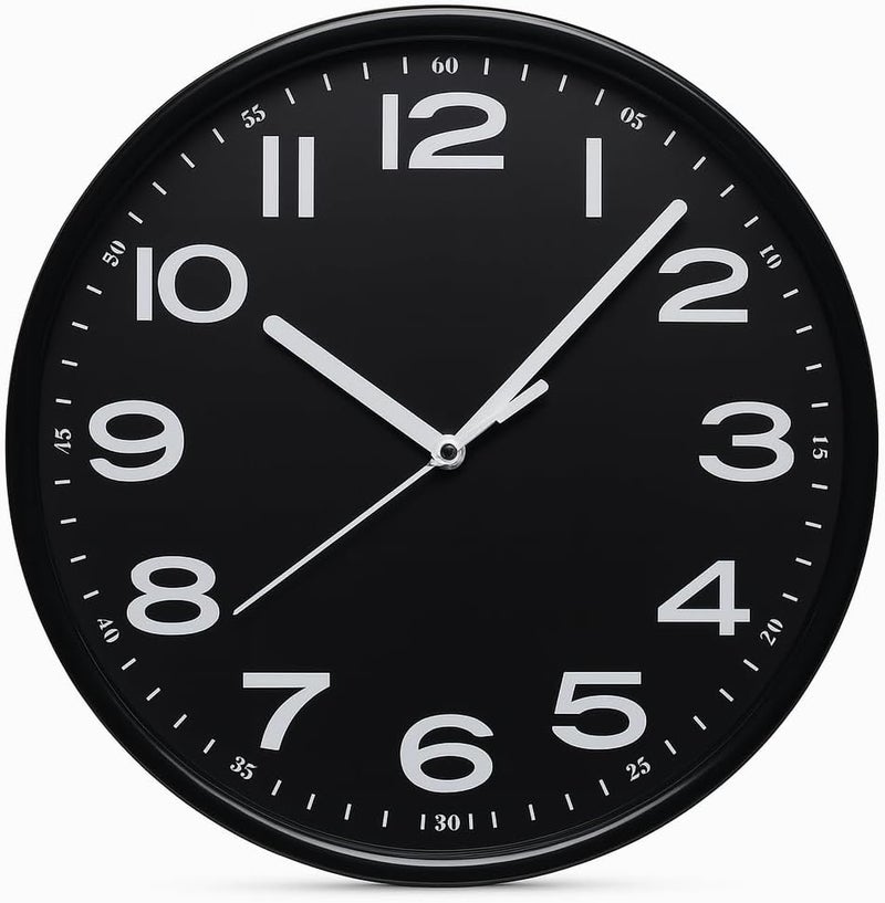 FITTO Sleek Black 25cm Round Wall Clock for Living Room, Bedroom, Kitchen, and Office | Stylish and Minimalist Design | Silent Quartz Movement with Easy-to-Read Numbers - Image 1