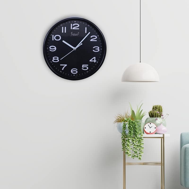 FITTO Sleek Black 25cm Round Wall Clock for Living Room, Bedroom, Kitchen, and Office | Stylish and Minimalist Design | Silent Quartz Movement with Easy-to-Read Numbers - Image 2