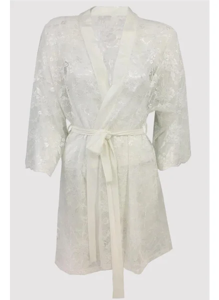 بيير كاردان 4663 Women's Lace Dressing Gown-Ecru
