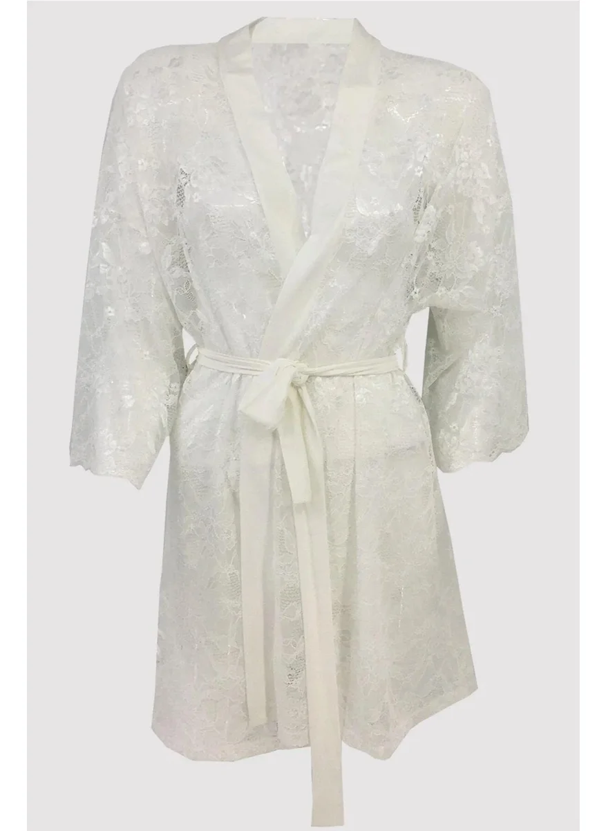 pierre cardin 4663 Women's Lace Dressing Gown-Ecru