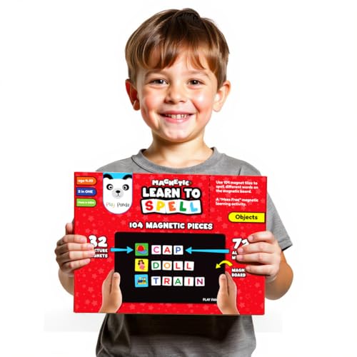 PLAY PANDA Magnetic Learn to Spell Objects with 104 Magnetic Tiles, Educational Magnetic Board Game for Kids with Picture and Alphabet Magnets for Spelling Practice - Image 4
