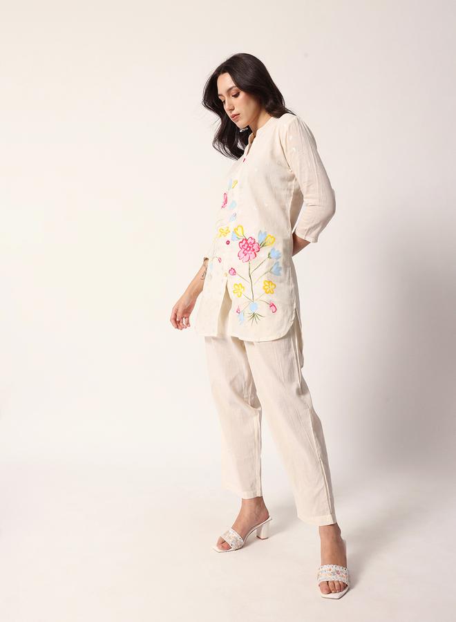 ISHIN Women's Off White Cotton Textured Tunic Full Palazzo Regular Fit Kurta Set  - Image 5