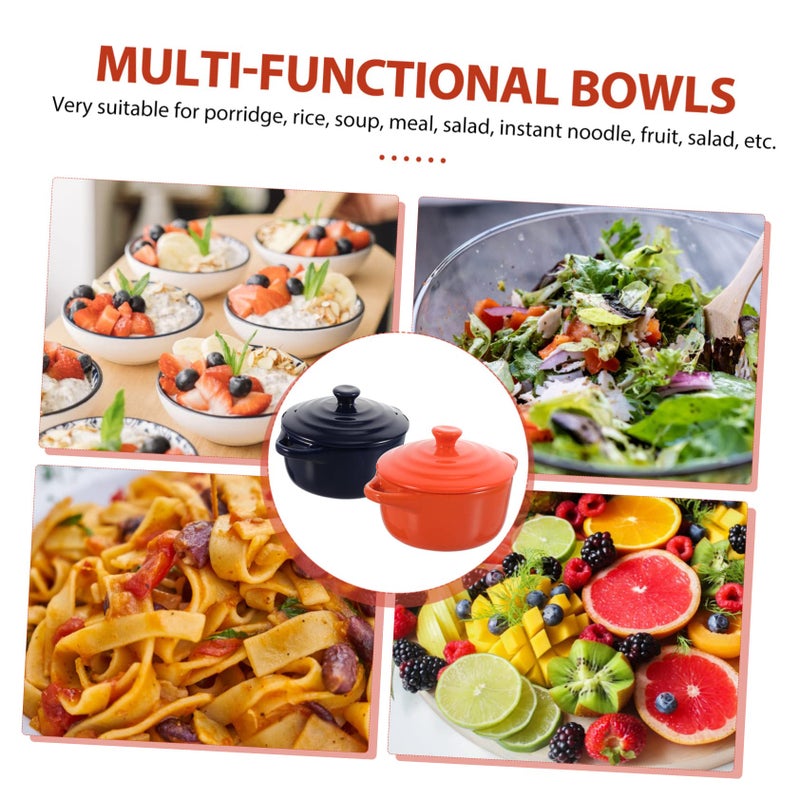 2pcs Reusable Ceramic Bowls with Lids for Soup Salad Snacks Easy Clean Kitchen Supplies - Image 4