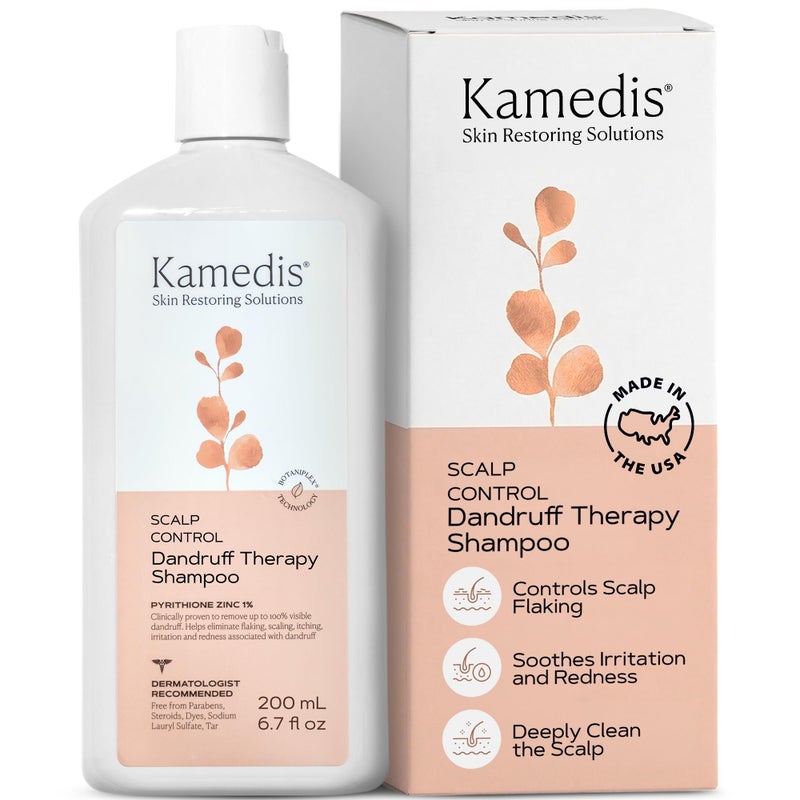 Kamedis شامبو كامييديس المضاد للقشرة للنساء والرجال. لفروة الرأس الحكة والاحمرار، علاج التهاب الجلد الدهني والشعر المتقصف. يحتوي على 1% من زنك بيريثيون وحمض الساليسيليك. خالي من البارابين. 6.7 أونصة سائلة. - Image 2