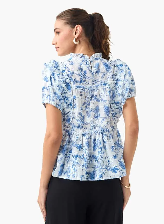 2Xtremz 2Xtremz Floral Print High Neck Peplum Top with Ruffles