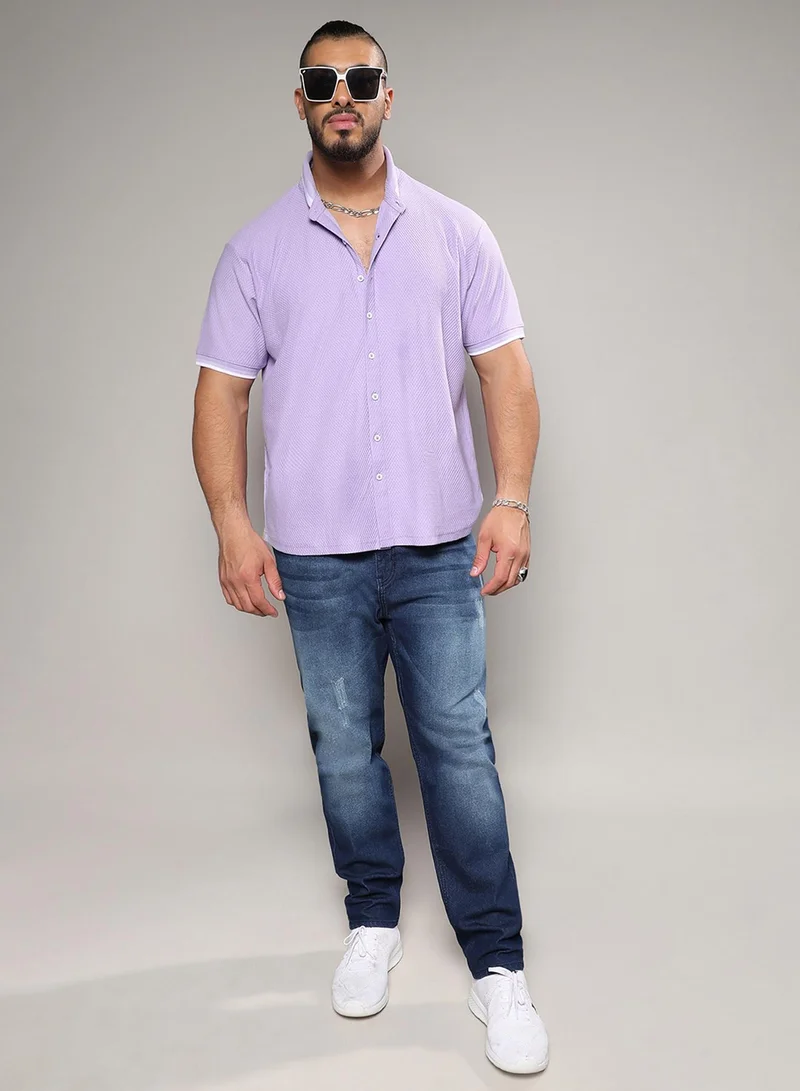 Instafab Plus Instafab Plus Men's Lavender Contrast Hem Shirt For Casual Wear | Spread Collar | Short Sleeve | Button Closure | Cotton Shirts Crafted With Comfort Fit For Everyday Wear