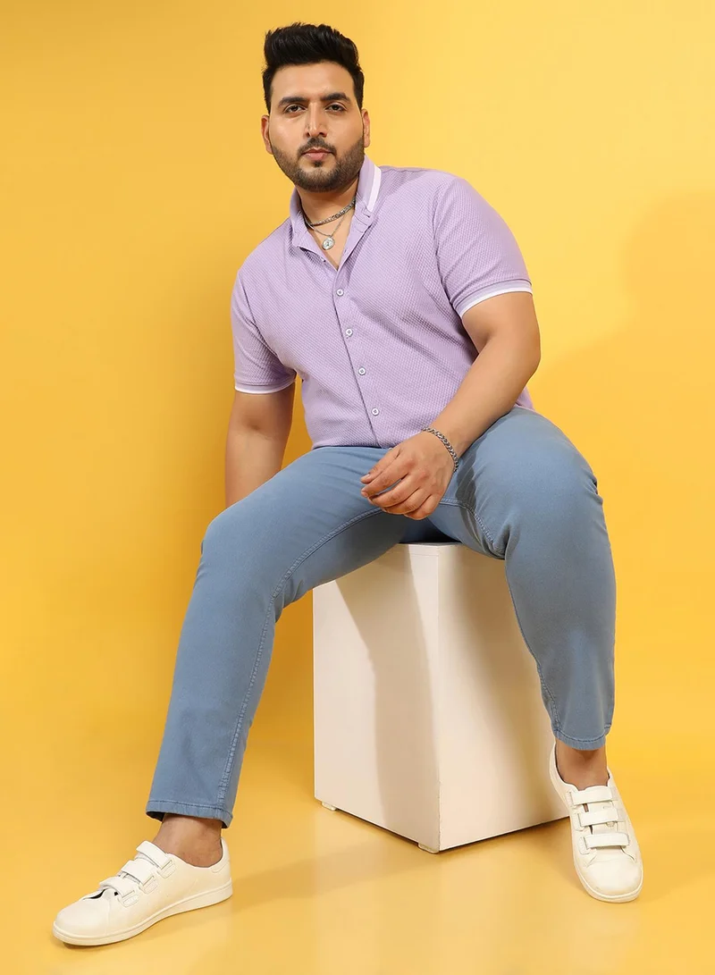 Instafab Plus Instafab Plus Men's Lavender Contrast Hem Shirt For Casual Wear | Spread Collar | Short Sleeve | Button Closure | Cotton Shirts Crafted With Comfort Fit For Everyday Wear