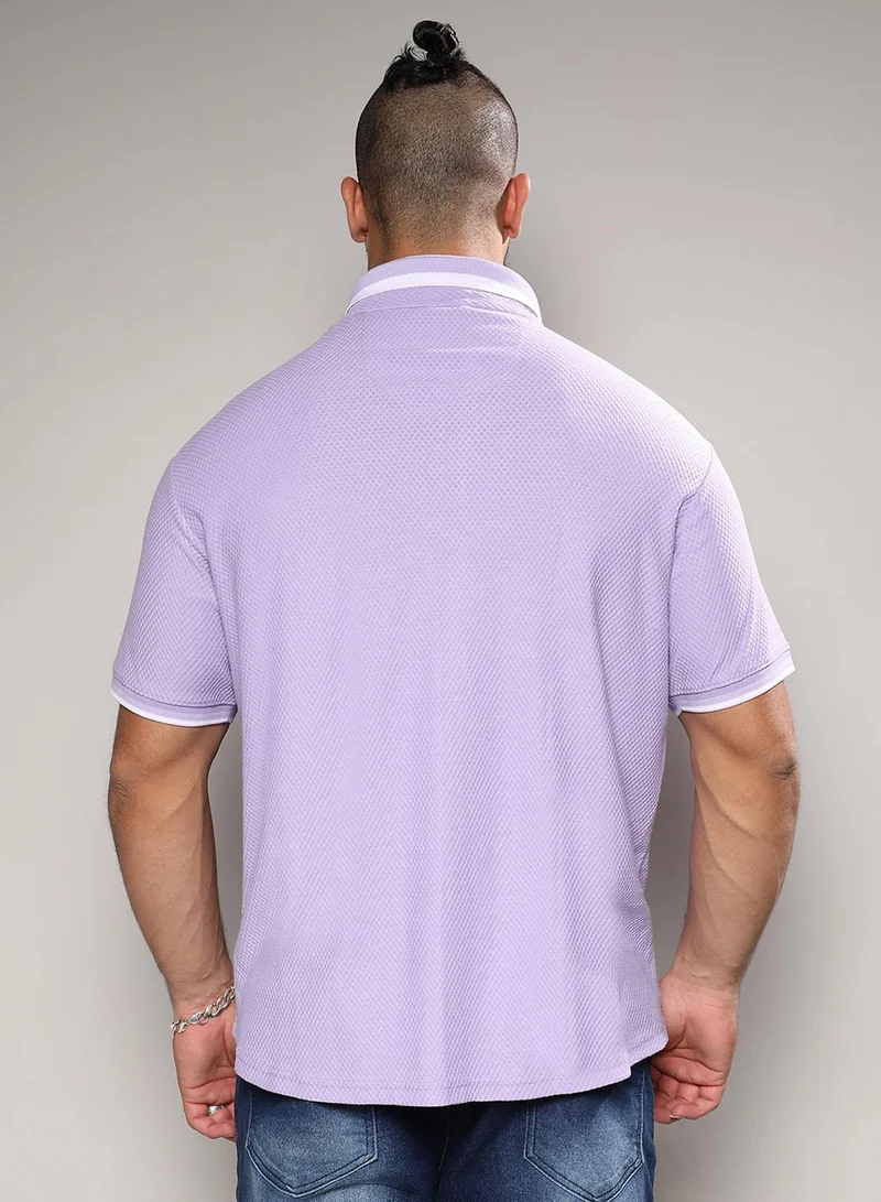 Instafab Plus Instafab Plus Men's Lavender Contrast Hem Shirt For Casual Wear | Spread Collar | Short Sleeve | Button Closure | Cotton Shirts Crafted With Comfort Fit For Everyday Wear