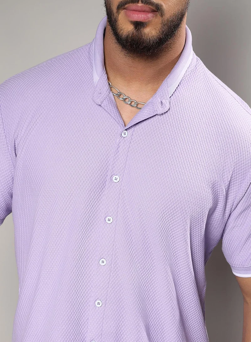 Instafab Plus Instafab Plus Men's Lavender Contrast Hem Shirt For Casual Wear | Spread Collar | Short Sleeve | Button Closure | Cotton Shirts Crafted With Comfort Fit For Everyday Wear
