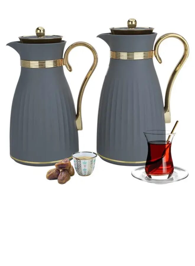 Dana Thermos Set Dark Gray With Golden Handle, Two Pieces