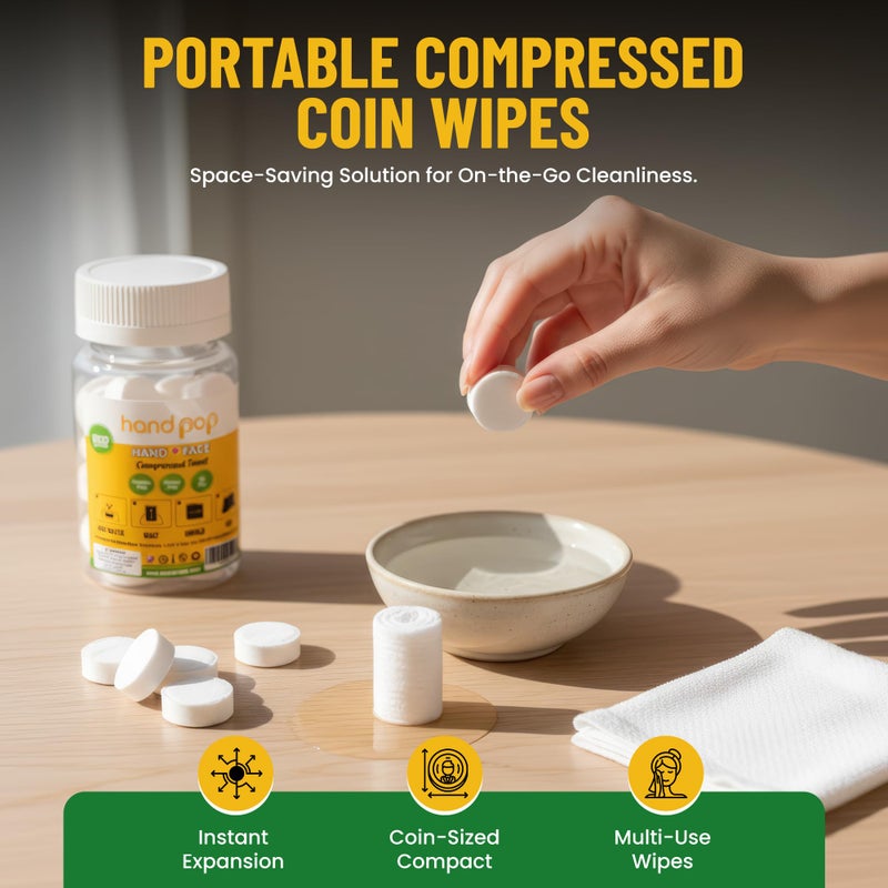 BARBERUPP 20 PCS Coin Compressed Wipes â€“ Portable Mini Coin Tablets for Travel, Camping, Outdoor, Face and Hand Wipes â€“ Expandable Water-Activated Disposable for Men and Women - Image 3