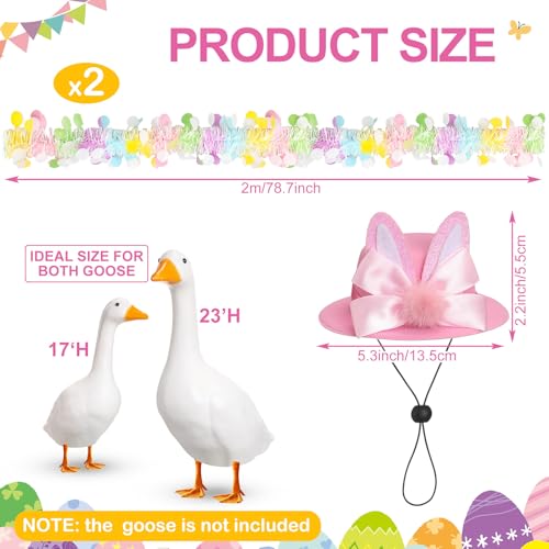 Jeere Easter Bunny Goose Outfits Including 2 Pcs Tinsel Garlands and 1 Pcs Goose Hat Decor for 17 23 CementPlastic Porch Statue - Image 3