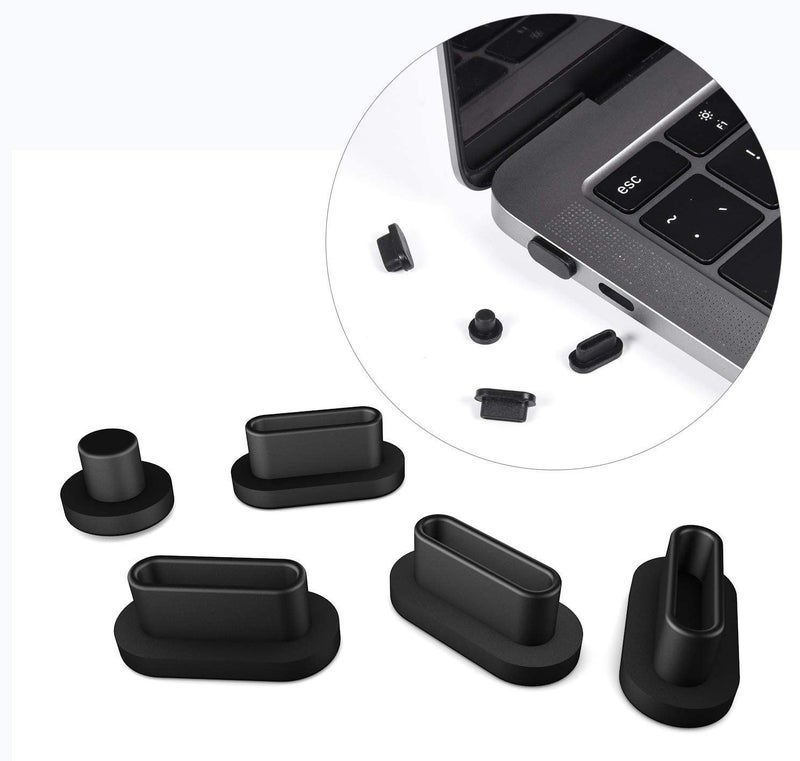Oaky 5 Pcs Anti Dust Dirt Plug Cups Set for MacBook Air 15.3 inch M2 M3 M4 A2941 A3114 A3241 2023-2025 Accessory Silicone Anti Dirt Protective Cover Black - Image 1
