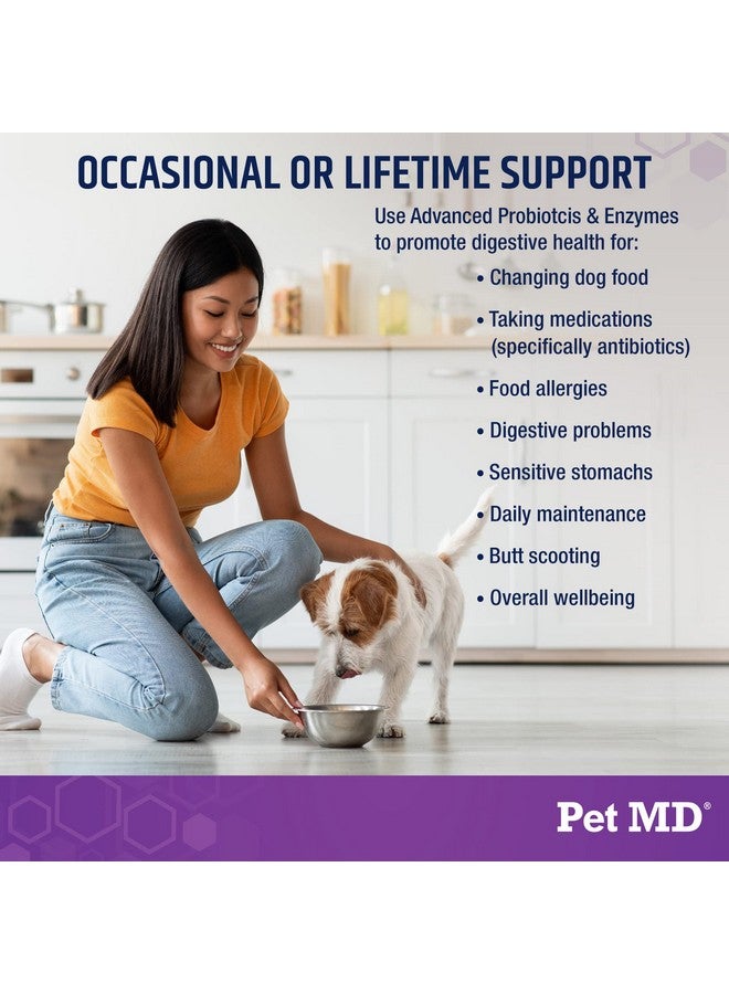 بيت إم دي بروبيوتيك وإنزيمات من Pet MD للكلاب - علكات صحية للأمعاء مع بريبيوتيك - مساعدة هضمية للكلاب التي تعاني من اضطراب المعدة أو الإسهال أو الإمساك أو الغازات - بروبيوتيك وظيفي للكلاب - 60 قرصًا - Image 4