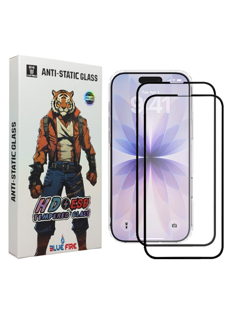 بلو فاير عبوة من 2 واقيات شاشة زجاج مقوى عالي الدقة لهاتف iPhone 17 – حماية مضادة للكهرباء الساكنة، صلابة 9H، شفاف للغاية، مقاوم للخدوش والبصمات، تركيب سهل بدون فقاعات - Image 1