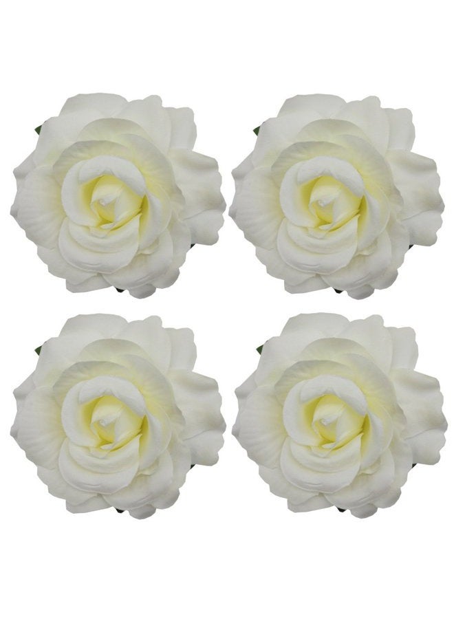 Sanrich La Homein Sanrich 4pcs/pack Fabric Rose Hair Flowers Clips Mexican Hair Flowers Hairpin Brooch Headpieces, Cream, M - Image 1