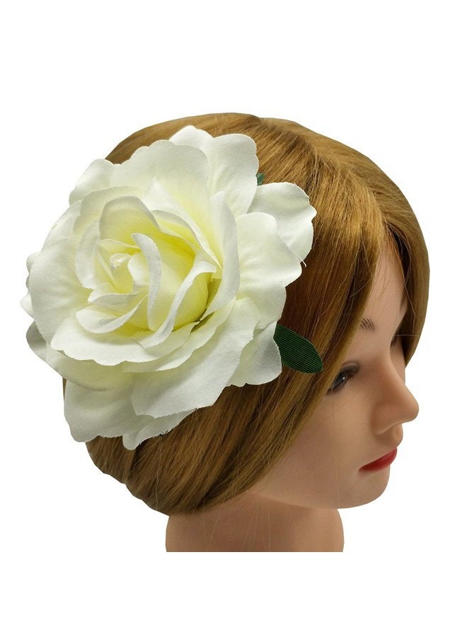 Sanrich La Homein Sanrich 4pcs/pack Fabric Rose Hair Flowers Clips Mexican Hair Flowers Hairpin Brooch Headpieces, Cream, M - Image 5