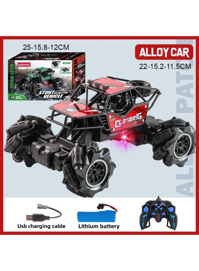 Remote Control Car 2.4g Climbing Alloy Off-road Vehicle Boys Children Toy Car Rechargeable Stall Stall Toys-Color:2.4G Drift Stunt Car-Alloy Red-Proportion:Double Lithium Battery + Remote Control Ba