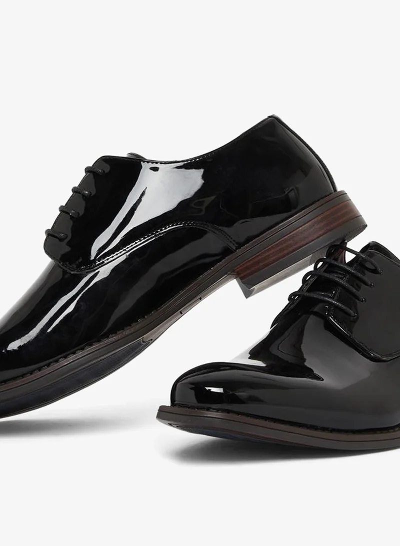 Styli Men Black Patent Derby Shoes