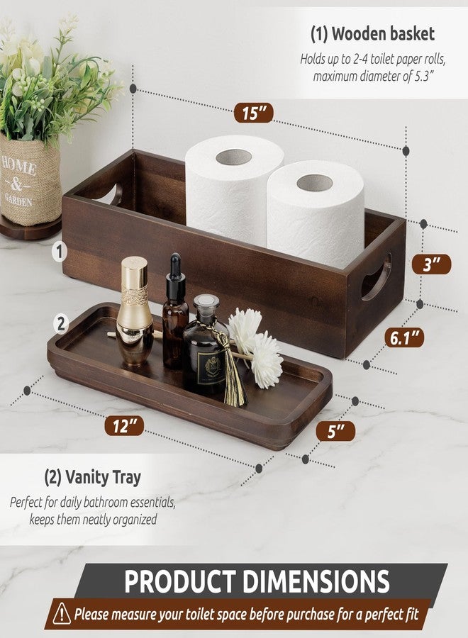 DEMIGO Handmade Toilet Tank Basket Topper & Vanity Tray Set of Natural Acacia Wood by DEMIGO, Created by Skilled Artisans, Smooth, Durable, Attractive Decor for Bathroom, Kitchen, Home, Spa (Dark Brown) - Image 2