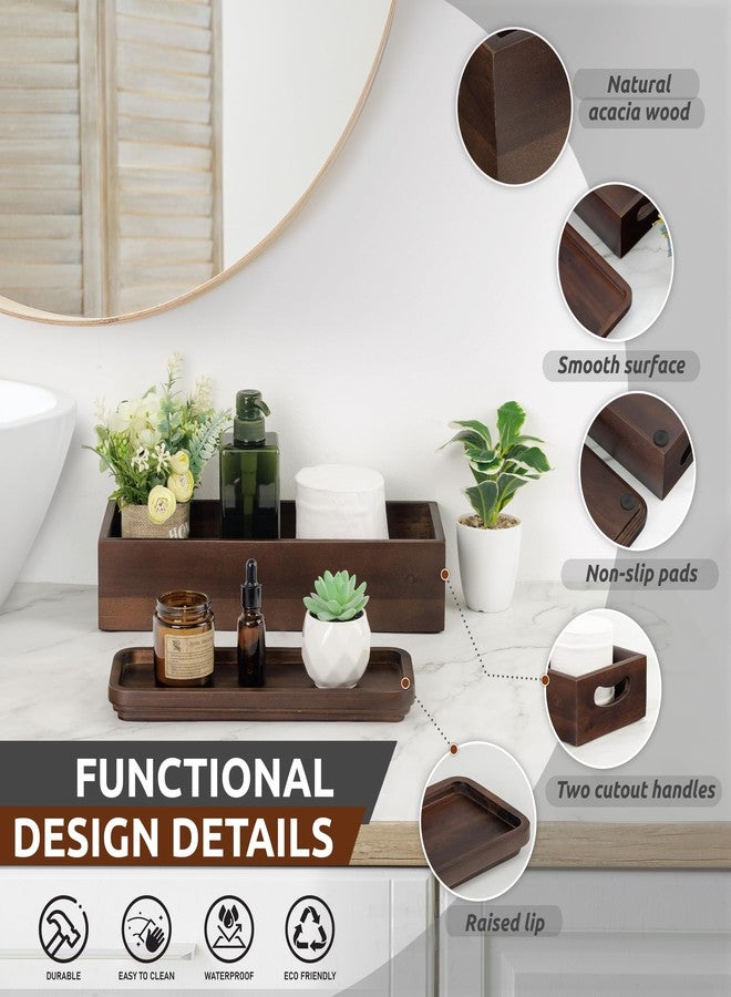 DEMIGO Handmade Toilet Tank Basket Topper & Vanity Tray Set of Natural Acacia Wood by DEMIGO, Created by Skilled Artisans, Smooth, Durable, Attractive Decor for Bathroom, Kitchen, Home, Spa (Dark Brown) - Image 3