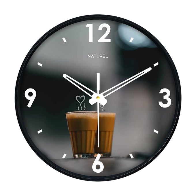 WALL CLOCK WITH GLASS FOR HOME - CHAI TEA PRINTED (10 INCH) - ANALOG, MULTICOLOR