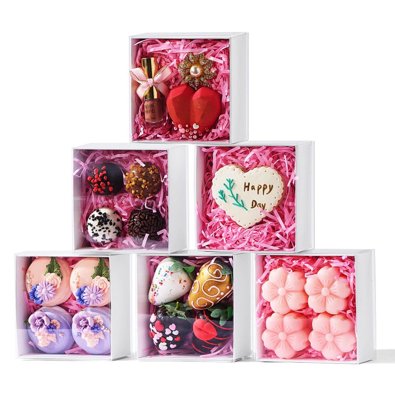 JCXGRVC 50-Pack of 4x4x2 Inch White Bakery Gift Boxes with Clear Pull-Out Drawers - Perfect for Macarons, Cookies, Truffles, Donuts - Holiday Party Favors, Christmas Treats & Professional Bakery Packaging - Image 1