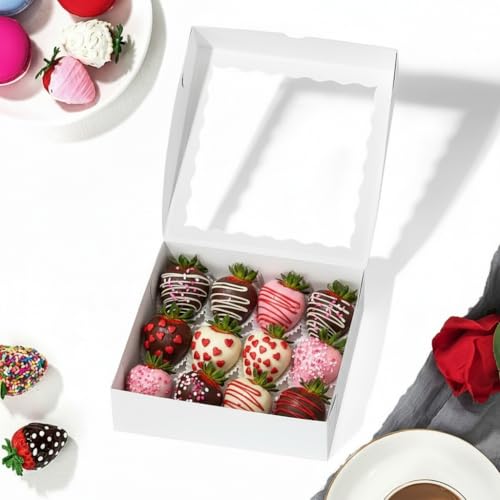 RomanticBaking 50pcs 9x9x25 Inches Pie Boxes Chocolate Covered Strawberries Boxes Cookies Boxes Breakable Hear Cakesickle Packaging Chocolate Truffle Box - Image 5