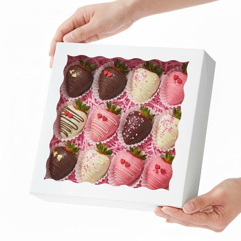 RomanticBaking 50pcs 9x9x25 Inches Pie Boxes Chocolate Covered Strawberries Boxes Cookies Boxes Breakable Hear Cakesickle Packaging Chocolate Truffle Box - Image 3