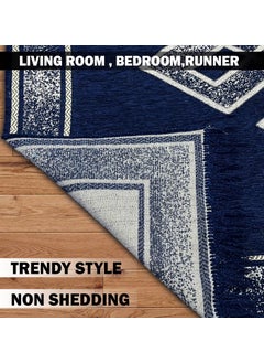 VAS COLLECTIONS VAS COLLECTIONS Premium Chenille Carpet 500 GSM Velvet CarpetArea RugDurries with Fine Gold Yarn for Living Room Bedroom Runner Blue 150x210 cm or 5x7 ft  - Image 3
