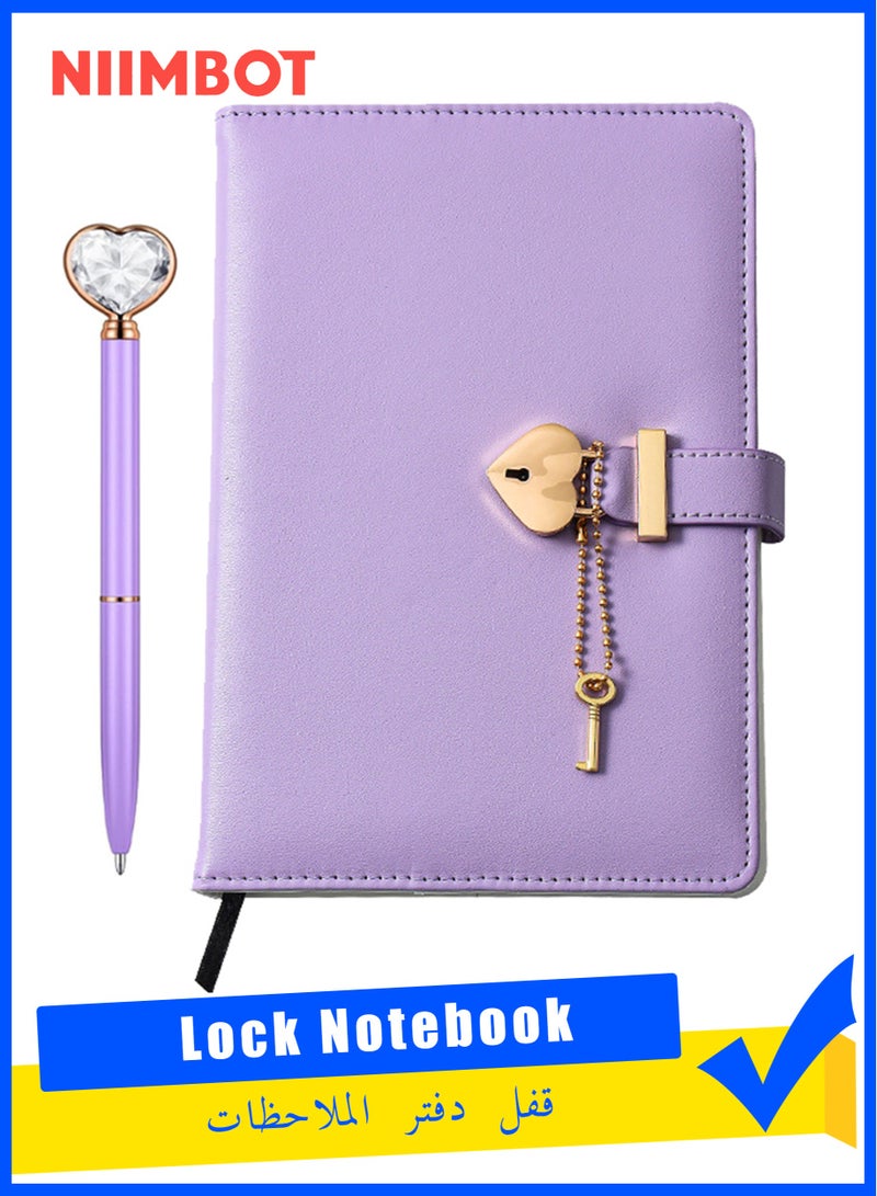 NIIMBOT A5 Lock Notebook Diary with Heart Ballpoint Pen, 240 Pages Hardcover Lined Journal, Perfect for Office Home School Business Writing Note Taking (Purple) - Image 1