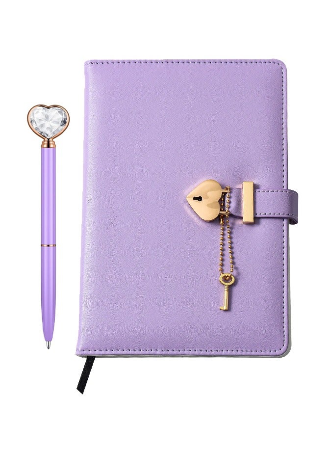 NIIMBOT A5 Lock Notebook Diary with Heart Ballpoint Pen, 240 Pages Hardcover Lined Journal, Perfect for Office Home School Business Writing Note Taking (Purple) - Image 2