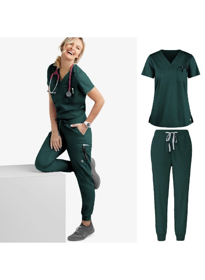 Loquat Womens Medical Scrubs Set Medical Uniform Set Dark Green - Image 1