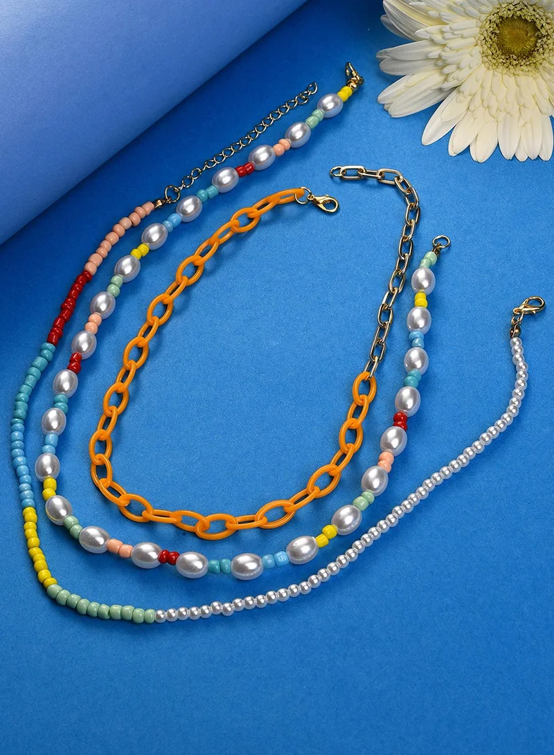 SOHI Set of 3 Beaded Artificial Necklace Jewellery