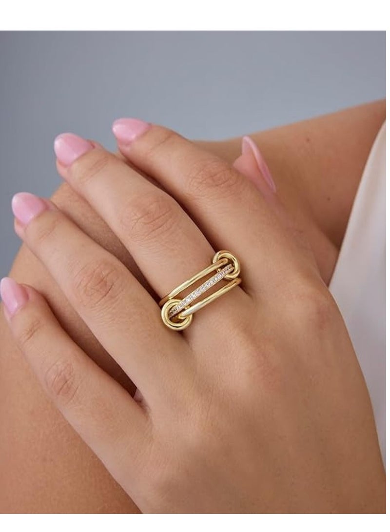 GUDOO خواتم مترابطة قابلة للتركيب للنساء مطلية بالذهب عيار 14 - مجموعة خواتم متعددة بتصميم جريء ومزيج من المعادن - خواتم مكعبات زركونيا ثنائية اللون للتركيب - Image 3