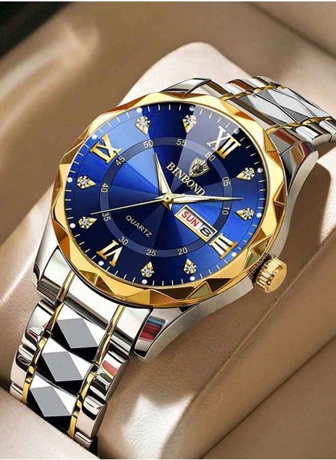 BINBOND Men Quartz Watch Top Brand Luxury Fashion Waterproof Week Date Clock Sport Watch Men Stainless Steel Business Wristwatch B2521