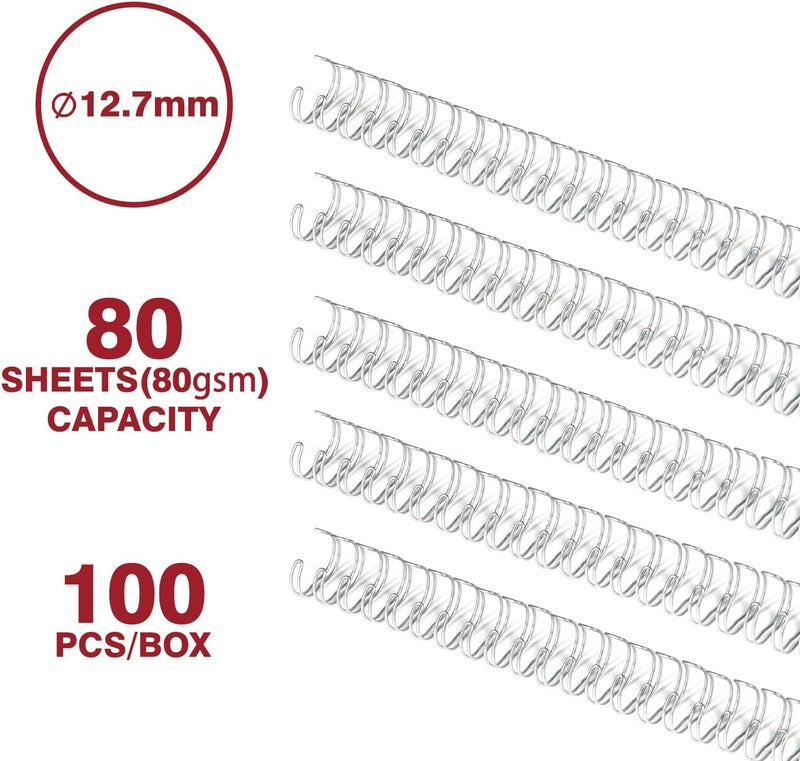 RAYSON Wire binding ring,12.7 mm, 3:1 pitch double loop wire silver 34 holes,100pcs/box - Image 2