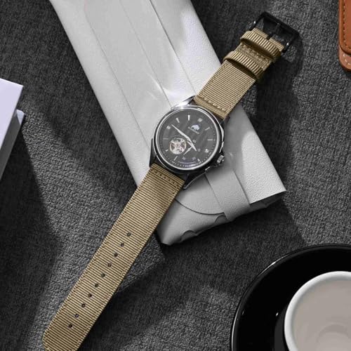 BISONSTRAP Men’s Nylon Watch Bands, Two-Piece Military Watch Straps, Quick Release, Brushed Buckle, 19mm, Khaki (Black Buckle) - Image 2