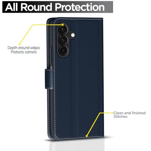 Pikkme Flip Cover for Samsung Galaxy M17 5G / A17 5G / F17 5G | Leather Finish | Wallet Stand and Shock Proof | Complete Protection Flip Case (Blue) - Image 4