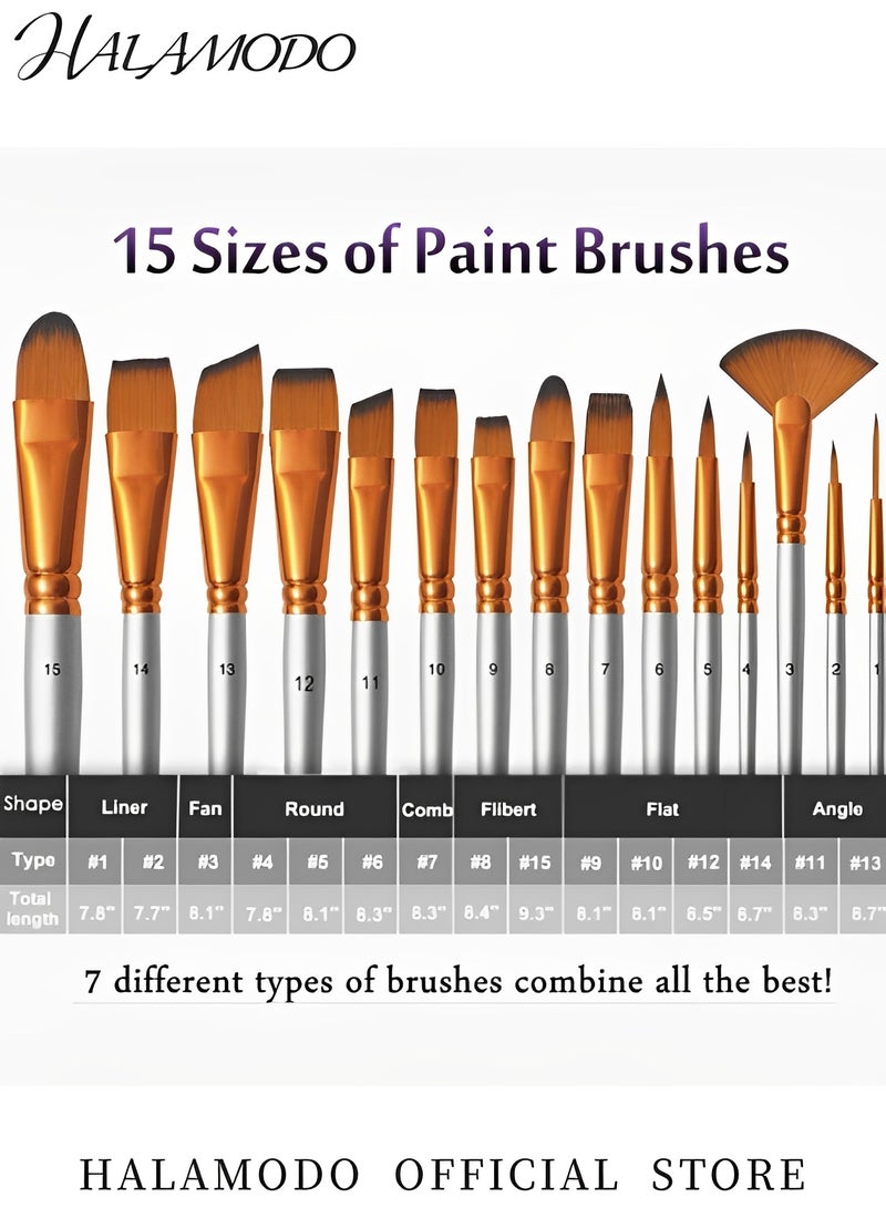 HALAMODO 18Pack Oil Paint Brushes Sets Professional Artist Acrylic Brush Kits for Canvas Painting Ceramic Including 15 Sizes Brush & 1 Standing Organizer & 1 Mixing Knife & 1 Watercolor Sponge  - Image 2