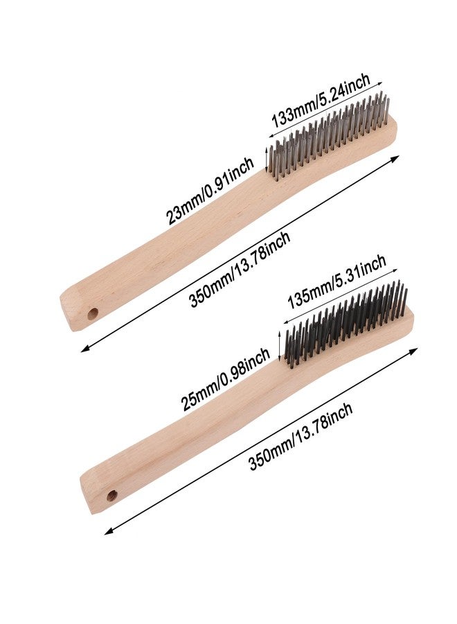 CNBTR 2 Pieces Carbon Steel and Stainless Steel Wire Brush w/ 14" Curved Wood Handle - Image 4
